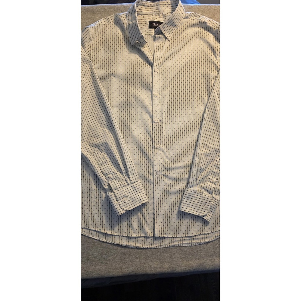 Awearness Kenneth Cole Mens XL White Blue Geometric Stripe Stretch Button Down